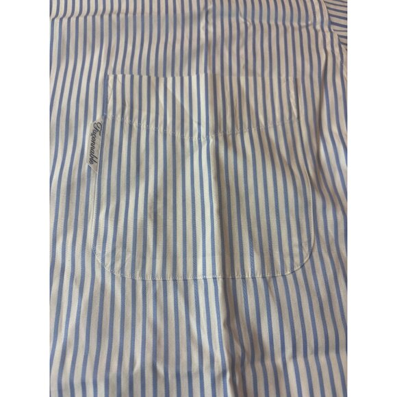 Faconnable Mens Blue & White Pinstripe Dress Shirt 16.5 XL 100% Cotton Made In U - Picture 2 of 11